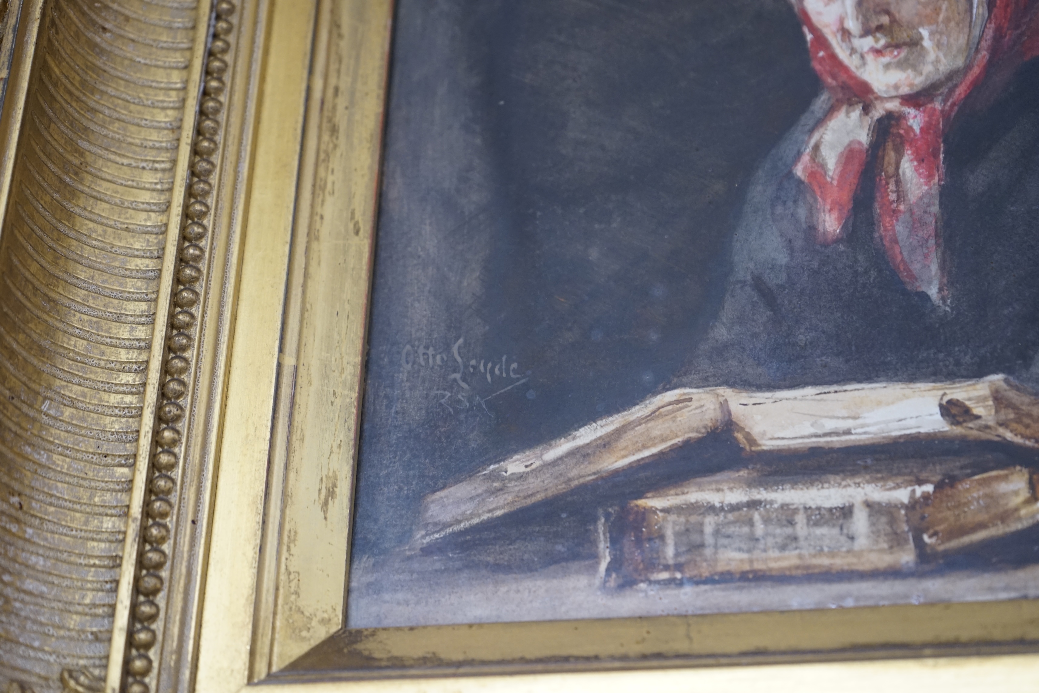 Otto Theodor Leyde R.S.A (1835-1897), watercolour, Study of an elderly woman reading, signed, 28.5 x 23cm, ornate gilt framed. Condition - good